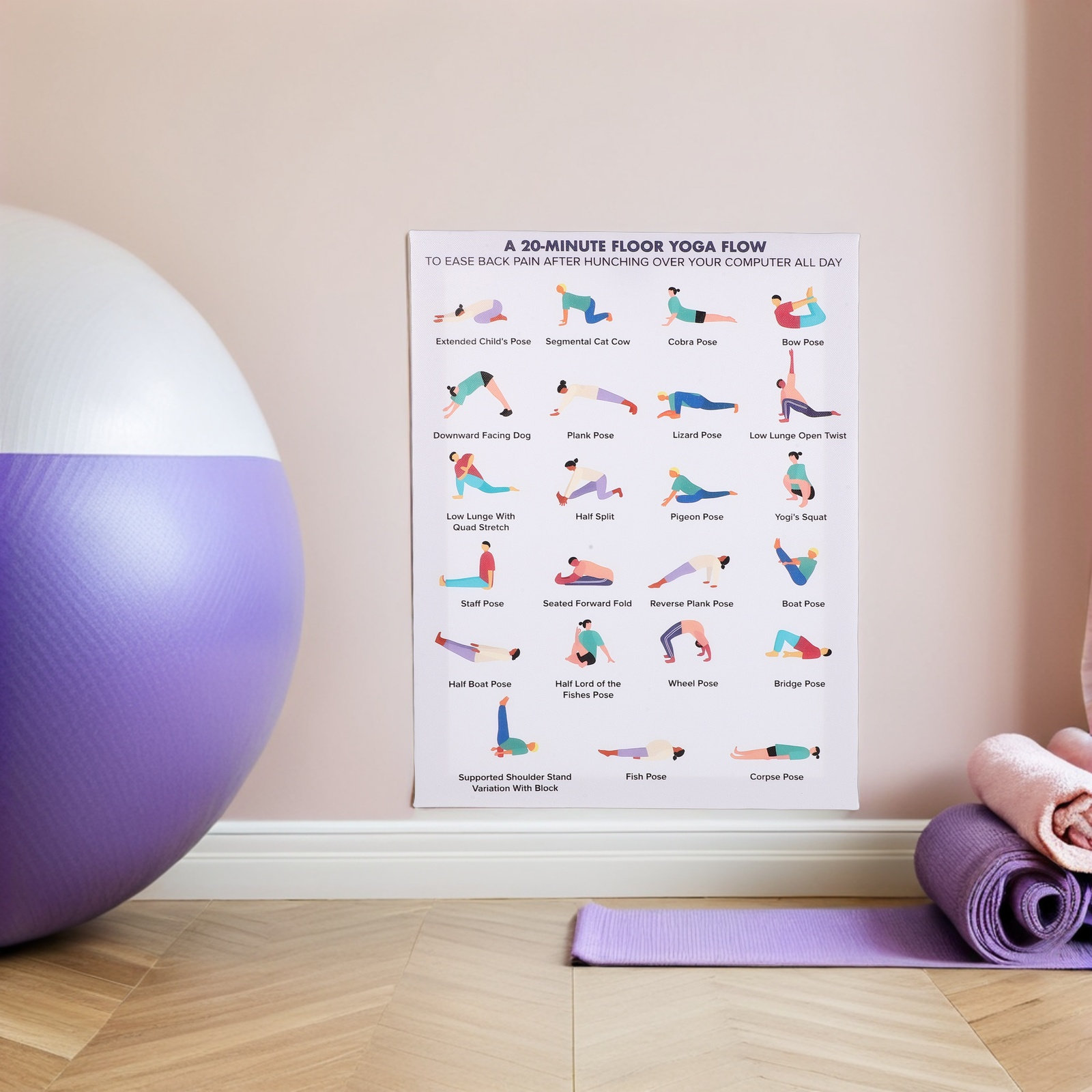 Home Gym Yoga Room - Yoga Poses Poster Wall Art Wood