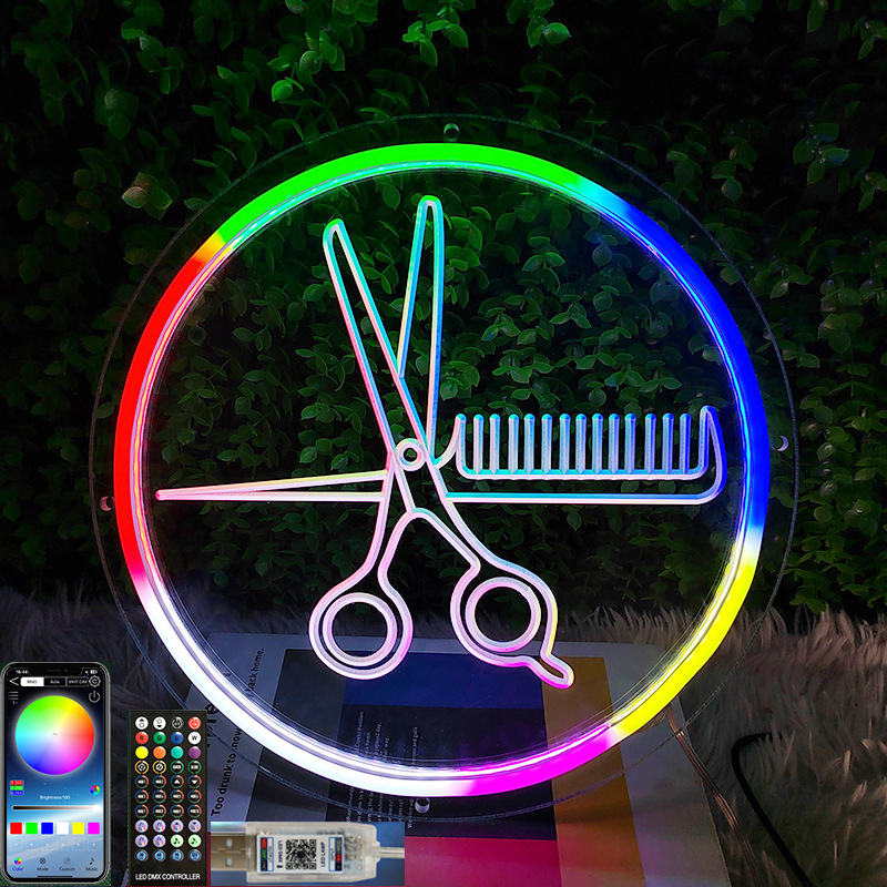 Home Gym Neon Sign - Bluetooth RGBIC Scissors Neon Led Signs
