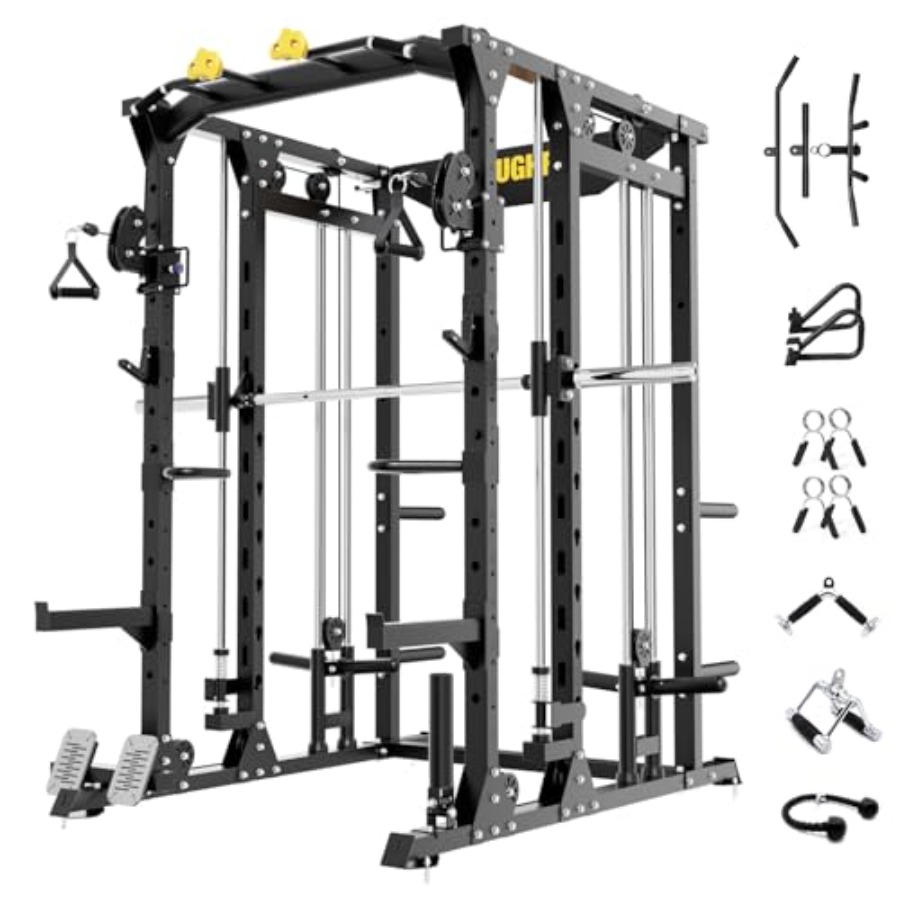 Home Gym Rack With Cables - F4 Smith Machine Power Cage with
