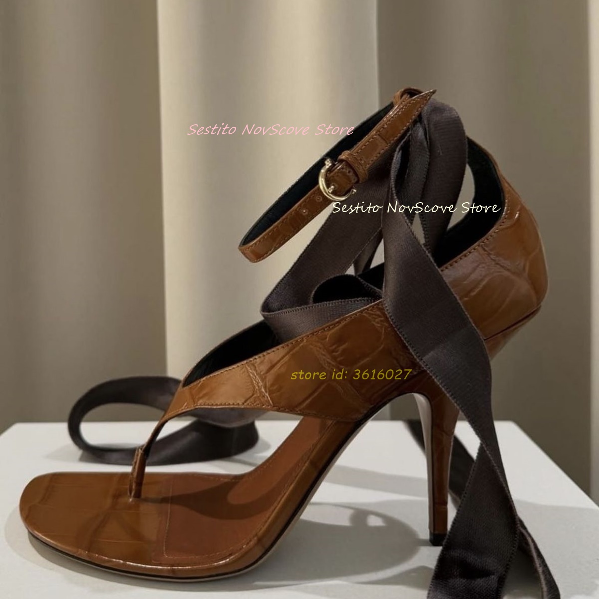Ankle Strap Attachment - Brown Open Toe Lace Up Sandals
