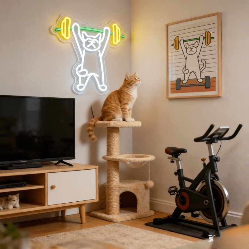 Cat Lifting Weights Neon Sign  - Home Gym Neon Sign recensione e prezzo