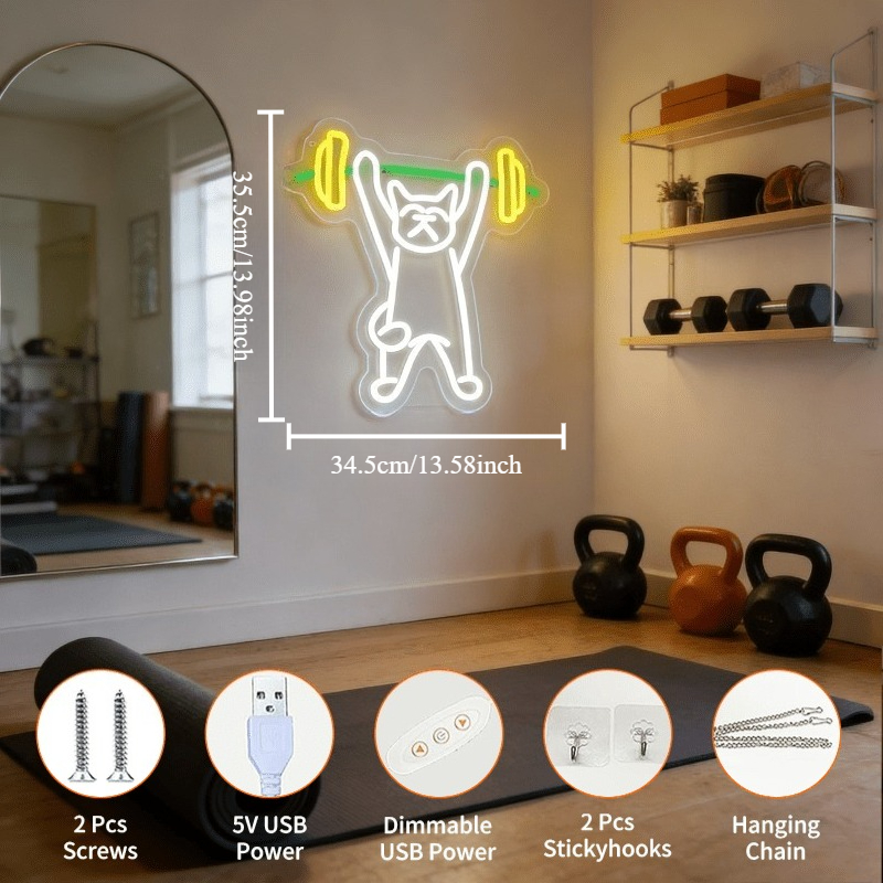 Cat Lifting Weights Neon Sign  - Home Gym Neon Sign recensione e prezzo