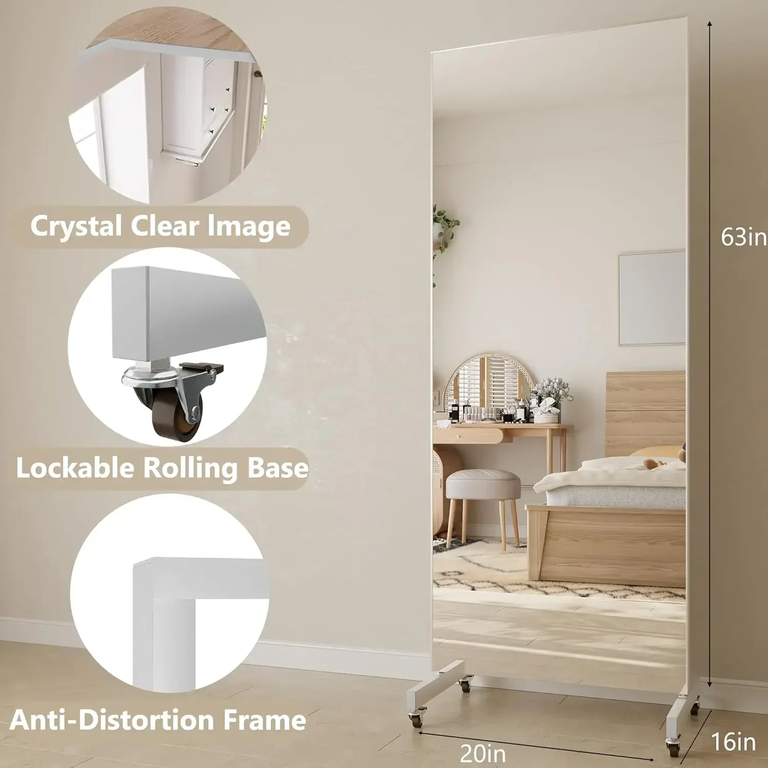 Rolling Floor Mirror With Whee - Home Gym Yoga Room recensione e prezzo