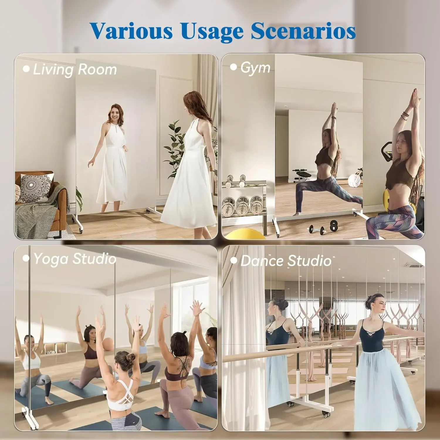 Rolling Floor Mirror With Whee - Home Gym Yoga Room recensione e prezzo
