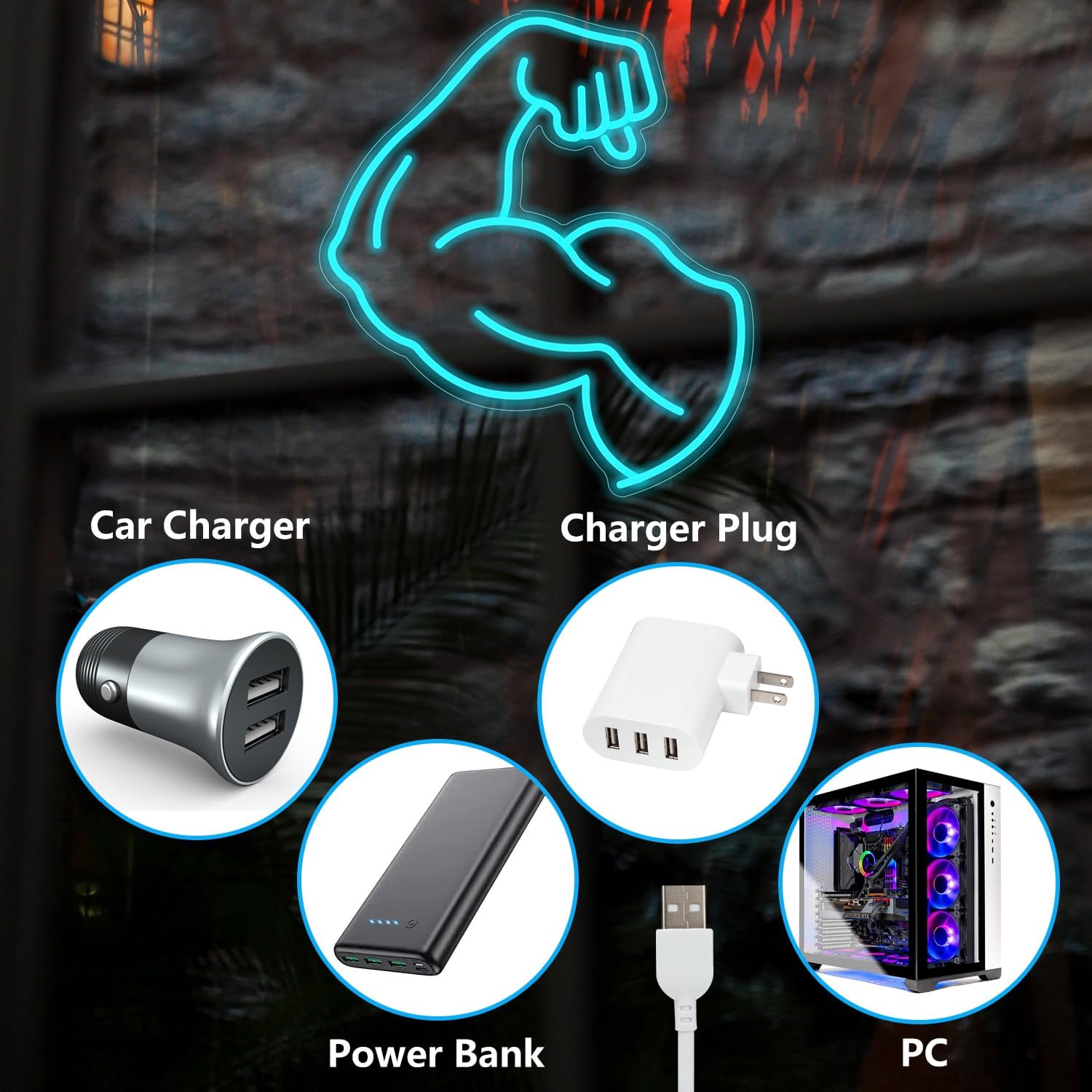 Muscle Arm Neon Sign Blue Glow - Home Gym Neon Sign recensione e prezzo