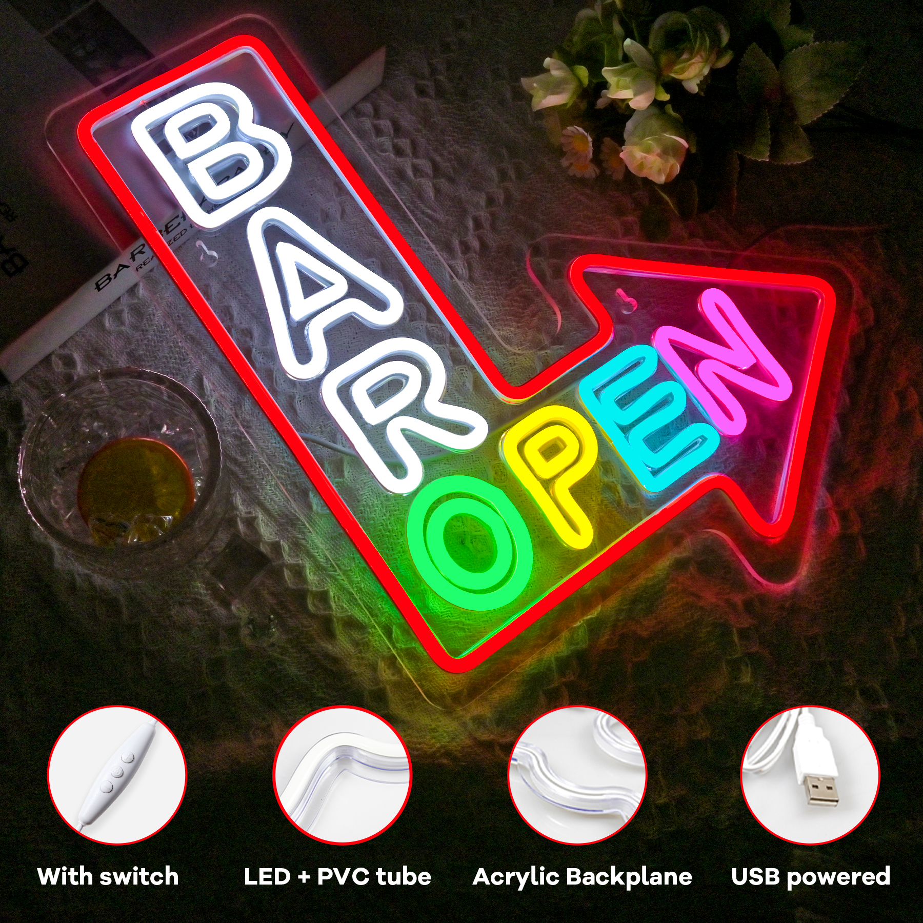 Bar Open Arrow Neon Sign Mix C - Home Gym Neon Sign recensione e prezzo